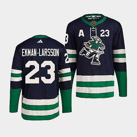 Mens Vancouver Canucks #23 Oliver Ekman-Larsson Navy 2022 Reverse Retro Stitched Jersey Dzhi->vancouver canucks->NHL Jersey